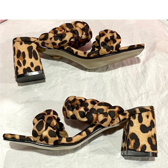 🛍️COMESHUN Womens leopard print heeled open Square Toe slides size5 1/2 (36)NEW - Picture 2 of 9